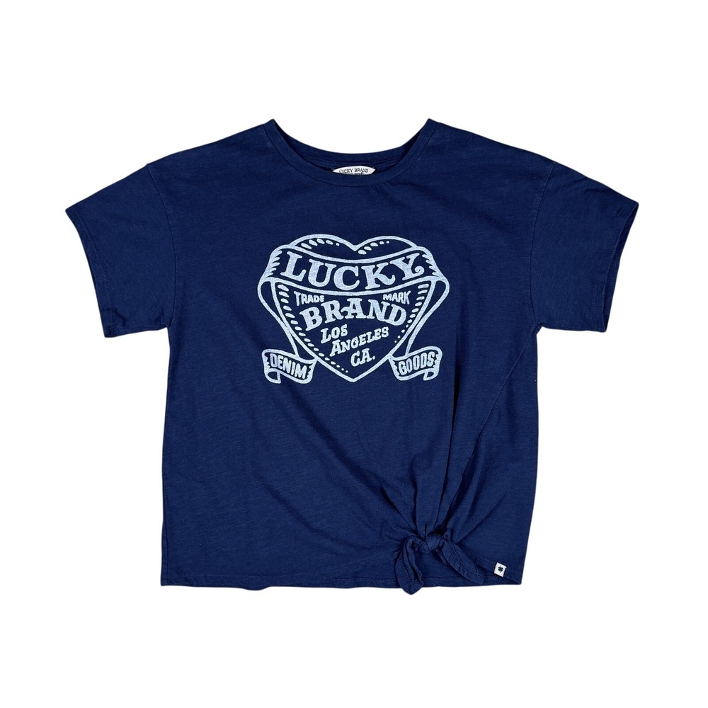 Lucky Brand Women's XL Navy Blue‎ Graphic Tie-Front Crop T-Shirt